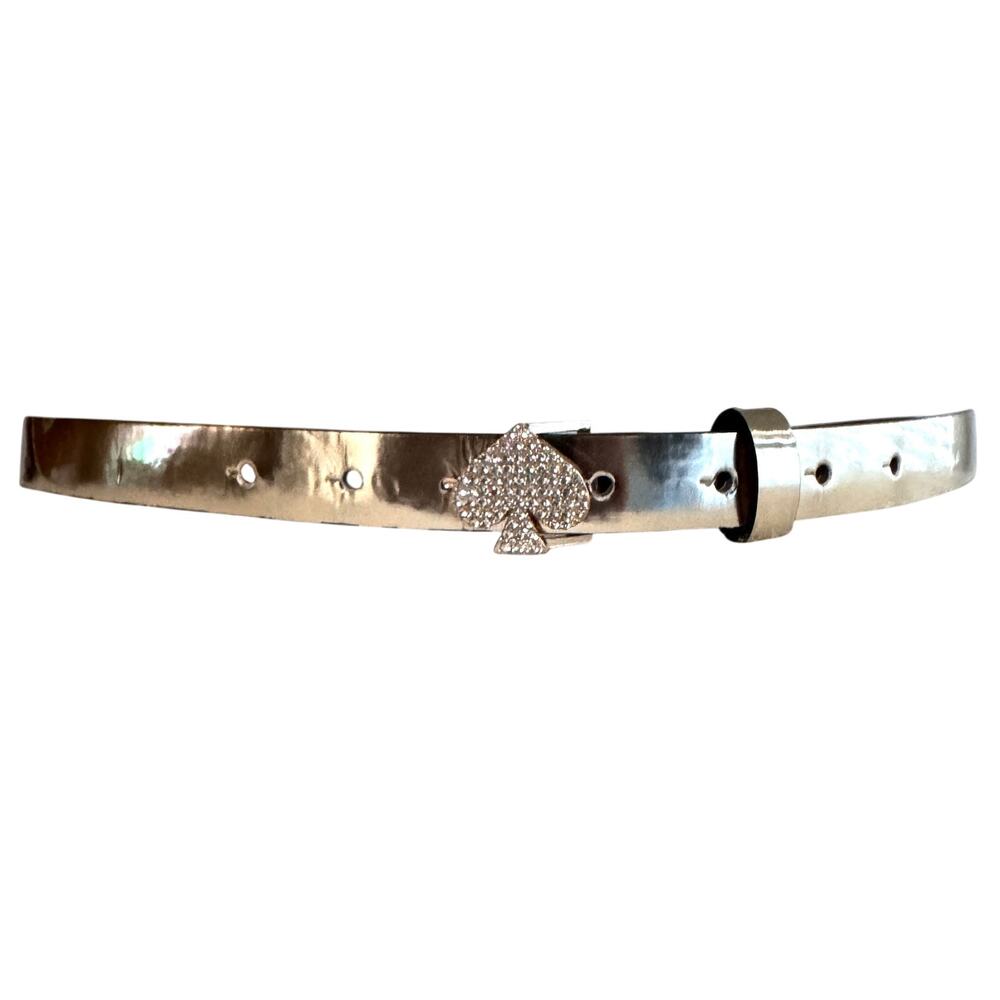 Kate Spade Gold Skinny Belt M Medium Vegan Leather Rhinestone Pave Logo Buckle